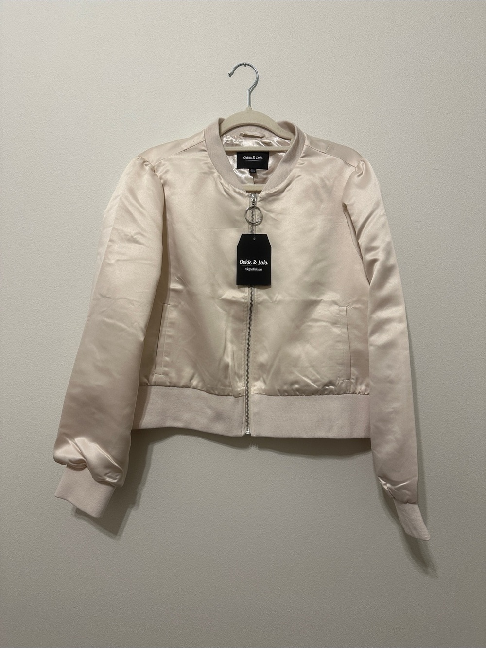 women’s satin bomber jacket blush (xl) - NWT